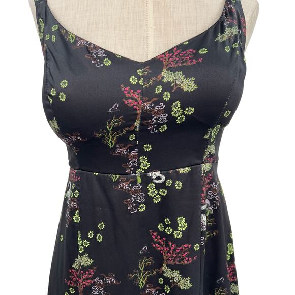 Urban Outfitters Mikayla Floral Midi Dress Cat Print Satin Black Size Small - Picture 4 of 15
